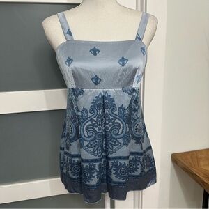 INC International Concepts Babydoll Top 100% Silk SZ 6 Blue Floral Quiet Luxury